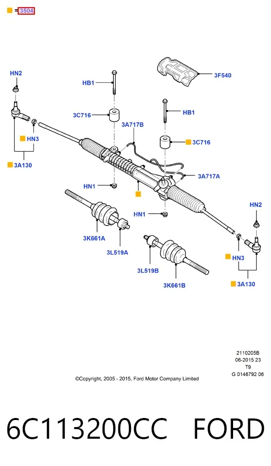 Listwa kierownicza (maglownica) 6C113200CC Ford
