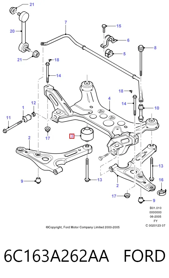 Silentblock przedniego wahacza dolnego 6C163A262AA Ford