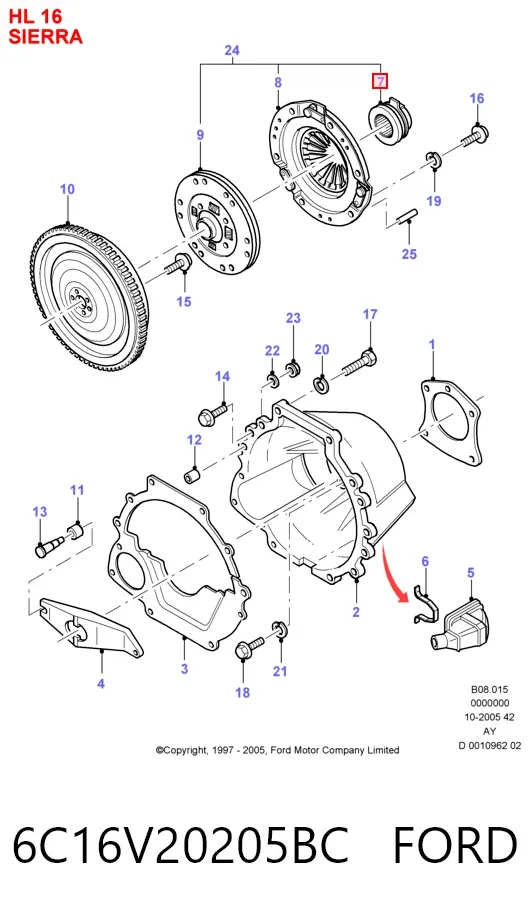 Łożysko wyciskowe sprzęgła 6C16V20205BC Ford