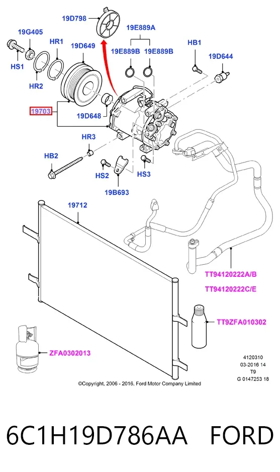 Sprężarka klimatyzacji 6C1H19D786AA Ford