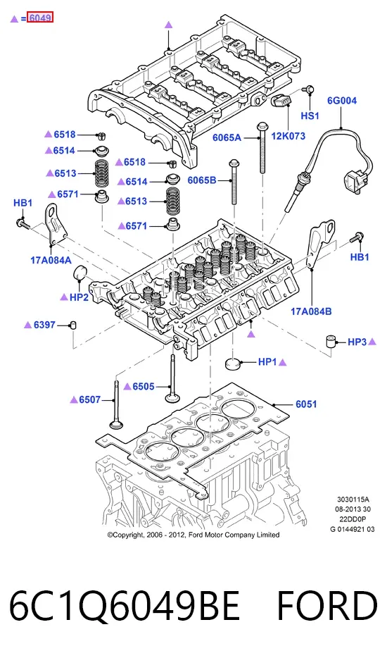 Głowica cylindrów 6C1Q6049BE Ford