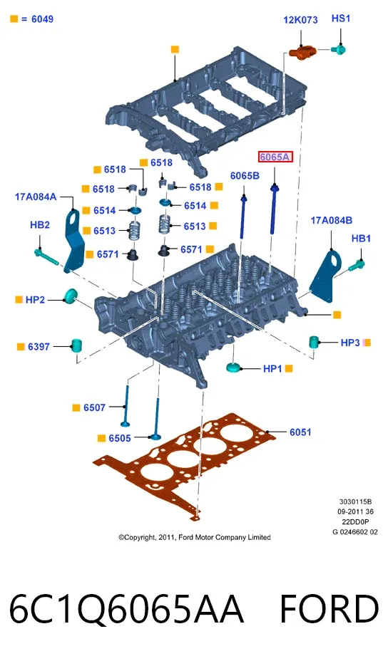 Śruba głowicy cylindrów 6C1Q6065AA Ford
