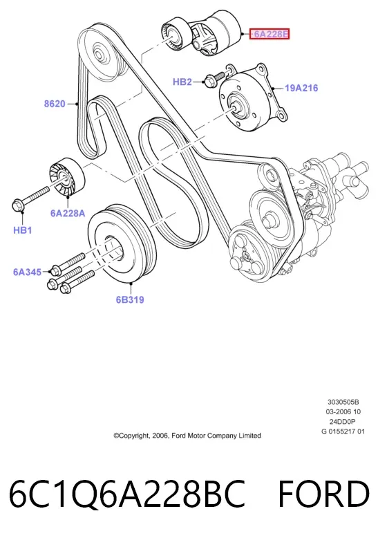 Napinacz paska napędowego 6C1Q6A228BC Ford