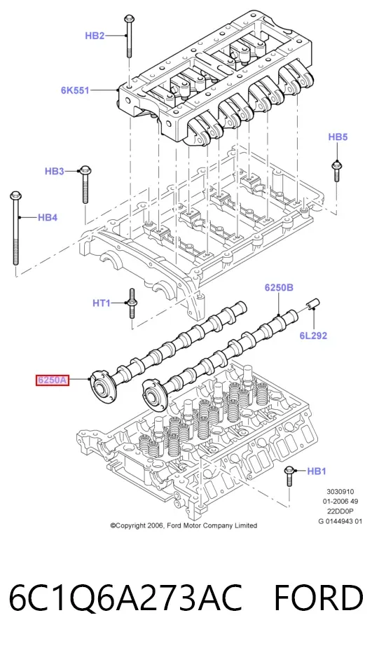 Wał rozrządu silnika wylotowy, wydechowy 6C1Q6A273AC Ford