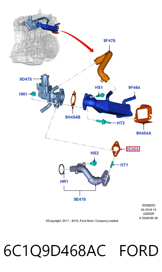 Uszczelka zaworu recyrkulacji EGR 6C1Q9D468AC Ford