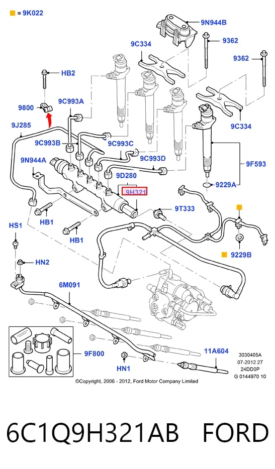 Regulator ciśnienia paliwa w listwie paliwowej 6C1Q9H321AB Ford