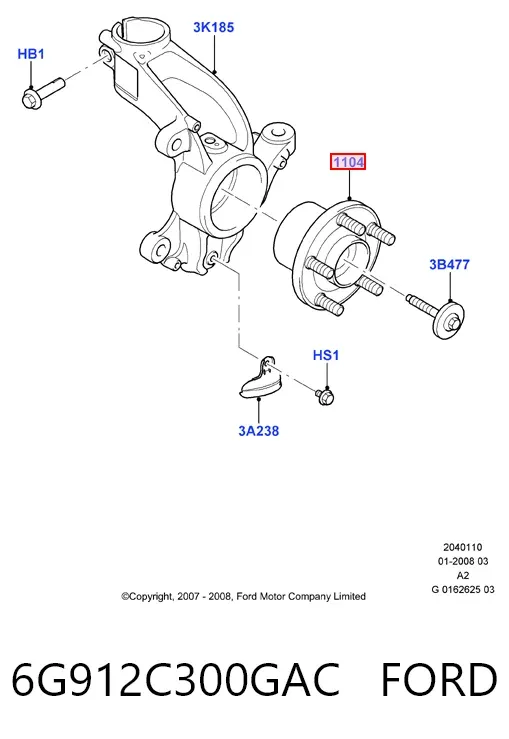 Piasta przednia 6G912C300GAC Ford