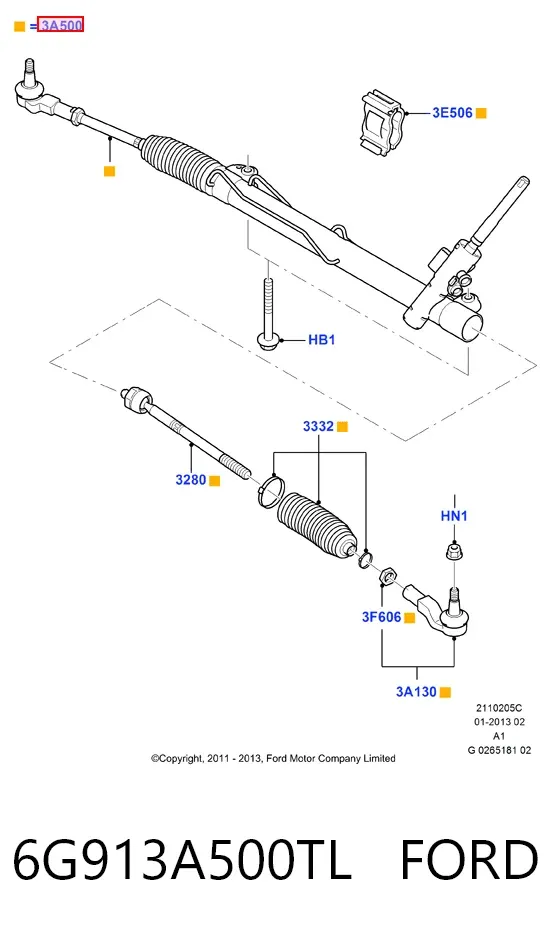 Listwa kierownicza (maglownica) 6G913A500TL Ford