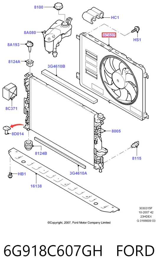 Dyfuzor chłodnicy, w komplecie z silnikiem i wirnikiem 6G918C607GH Ford