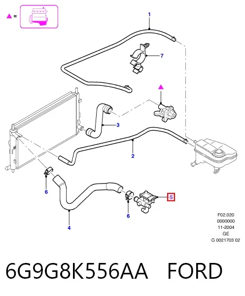 Kołnierz układu chłodzenia (trójnik) 6G9G8K556AA Ford