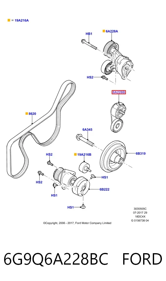 Napinacz paska napędowego 6G9Q6A228BC Ford