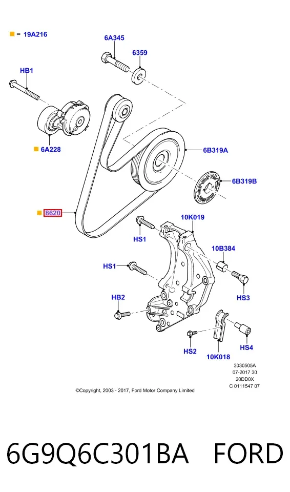 Pas napędowy mechanizmów 6G9Q6C301BA Ford