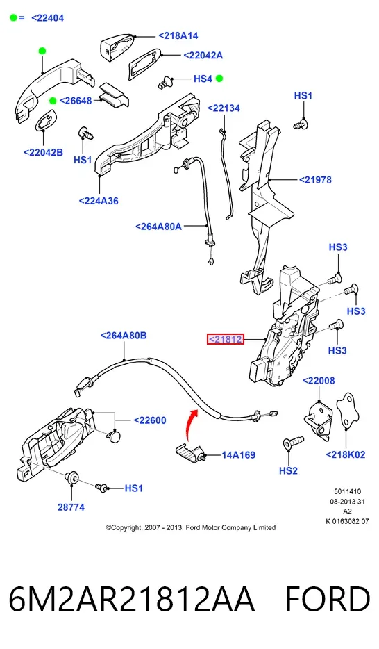 Zamek drzwi przednich prawych 6M2AR21812AA Ford