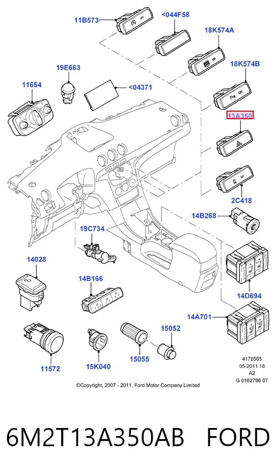 Przycisk włączania światła awaryjnego 6M2T13A350AB Ford