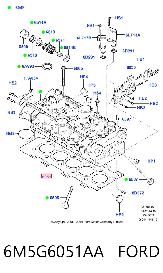 Uszczelka głowicy cylindrów 6M5G6051AA Ford