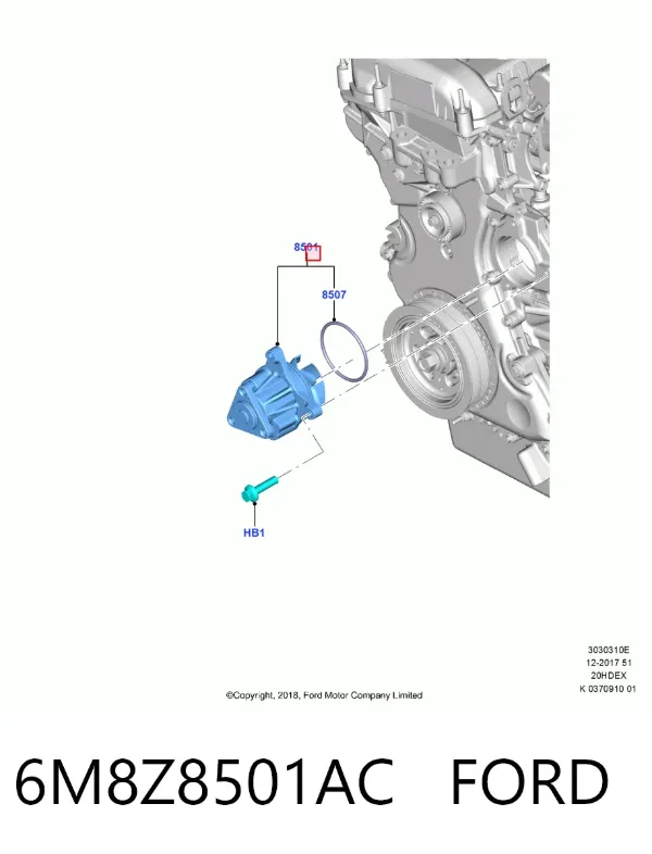 Pompa chłodząca wodna 6M8Z8501AC Ford