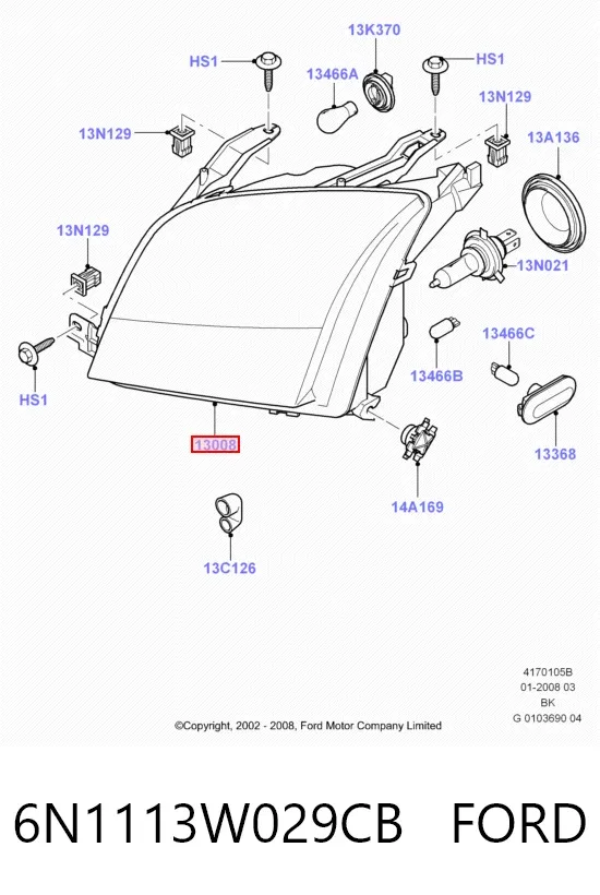 Reflektor prawy 6N1113W029CB Ford