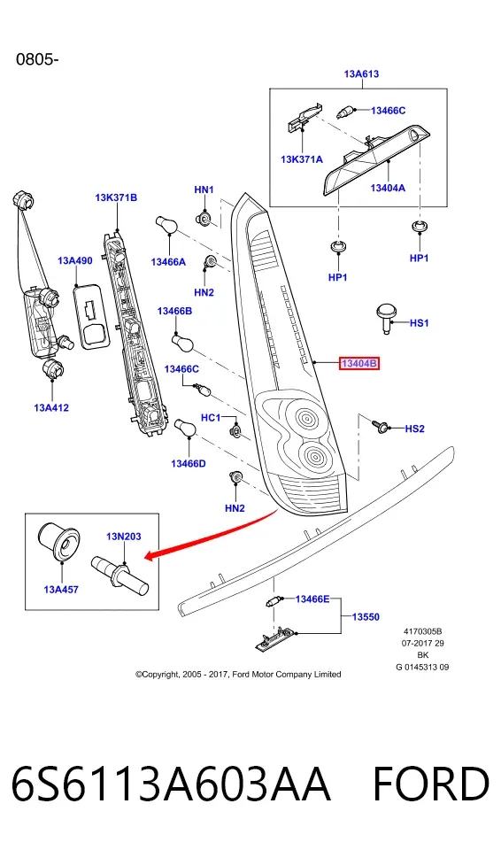 Lampa zespolona tylna lewa 6S6113A603AA Ford