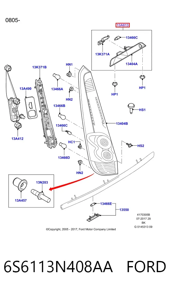 Lampa stop tylna dodatkowa 6S6113N408AA Ford