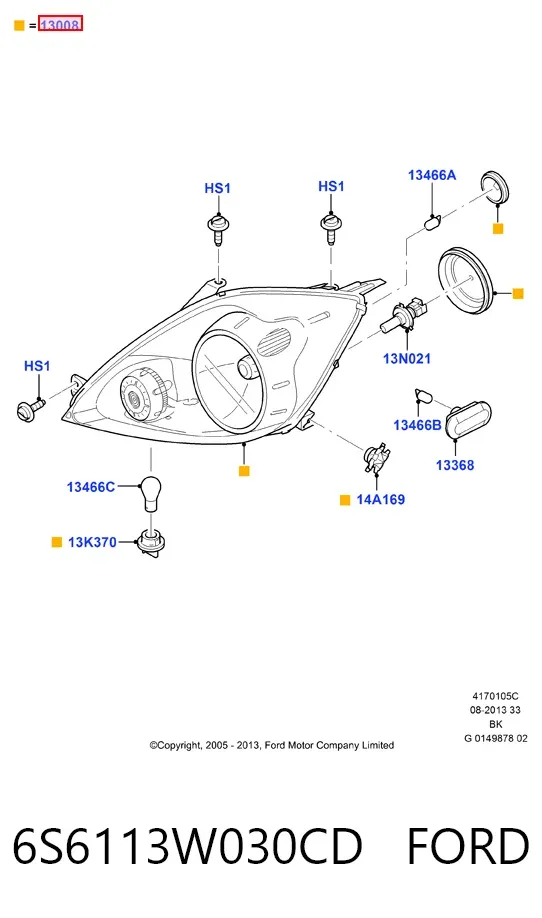 Reflektor lewy 6S6113W030CD Ford