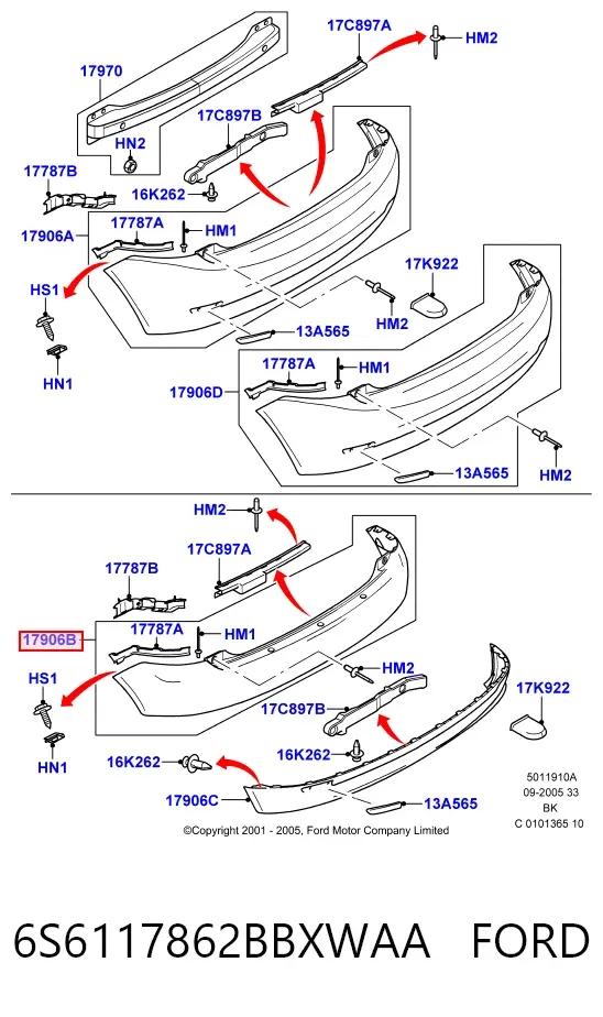 Zderzak tylny 6S6117862BBXWAA Ford