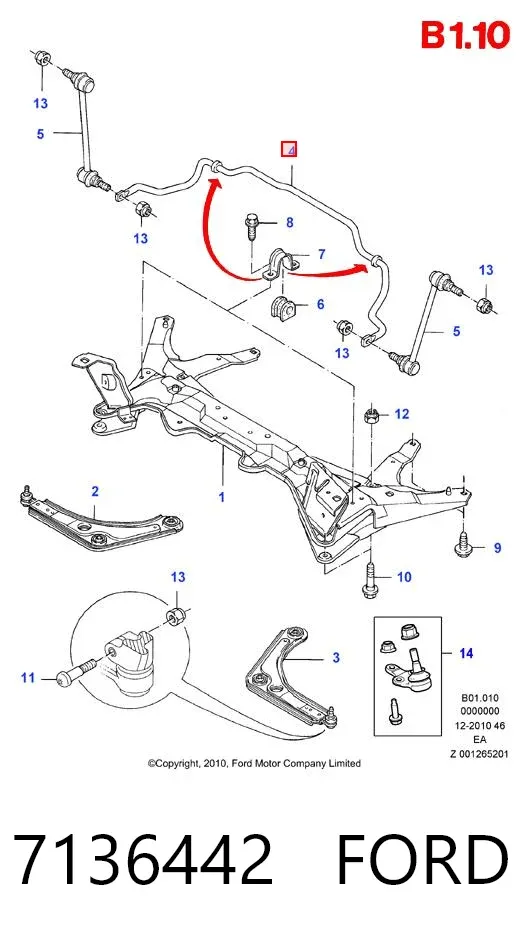 Stabilizator przedni 7136442 Ford