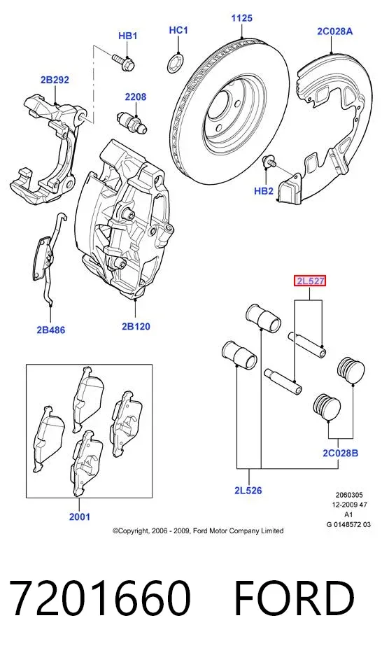 Prowadnica zacisku przedniego 7201660 Ford