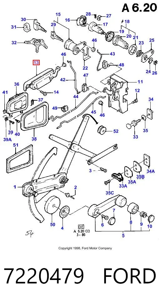 Klamka drzwi prawych przednia/tylna zewnętrzna 7220479 Ford