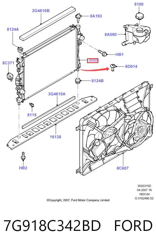 Chłodnica silnika 7G918C342BD Ford