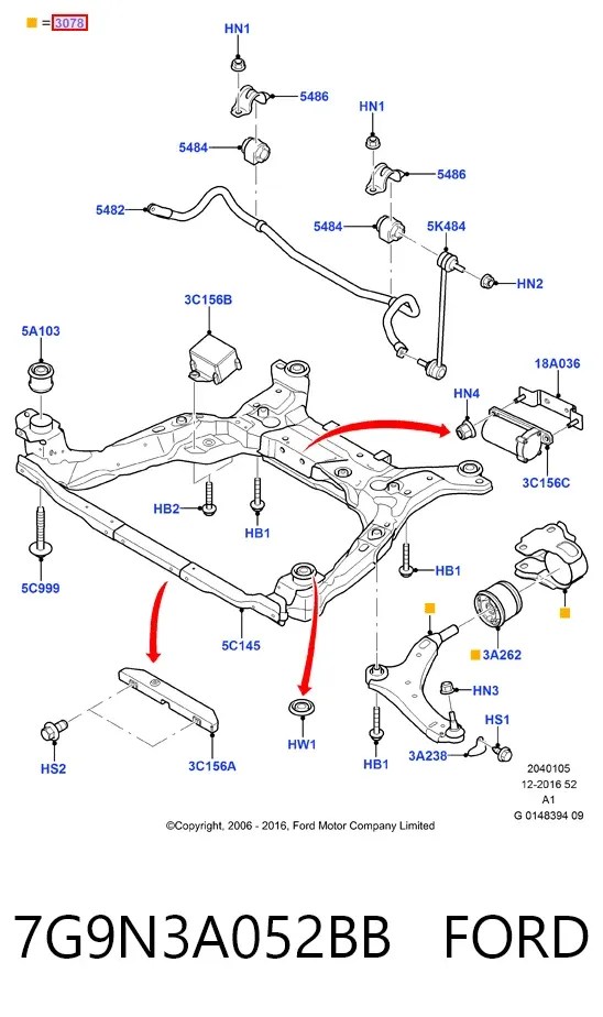 Wahacz zawieszenia przedniego dolny prawy 7G9N3A052BB Ford