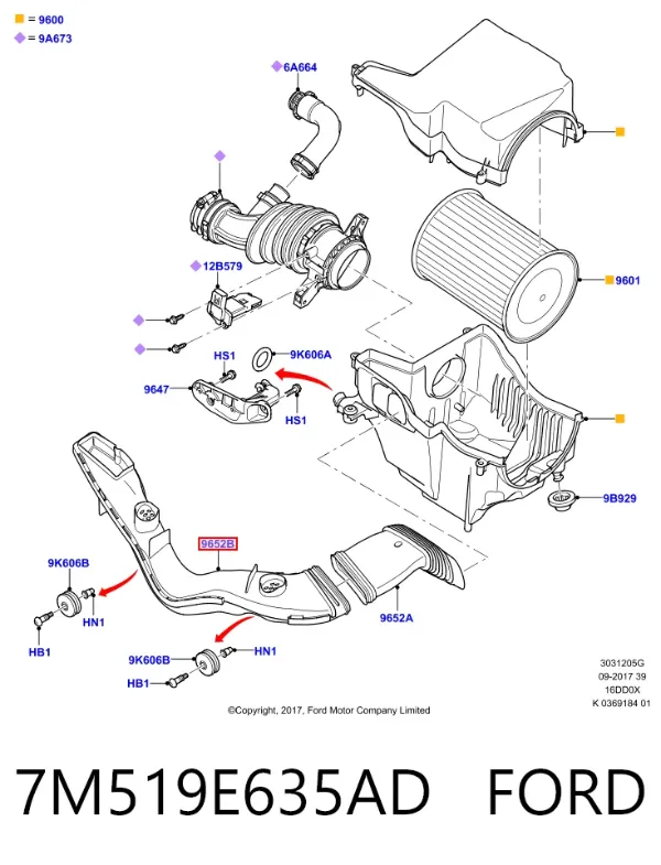 Wlot powietrza do filtra powietrza 7M519E635AD Ford