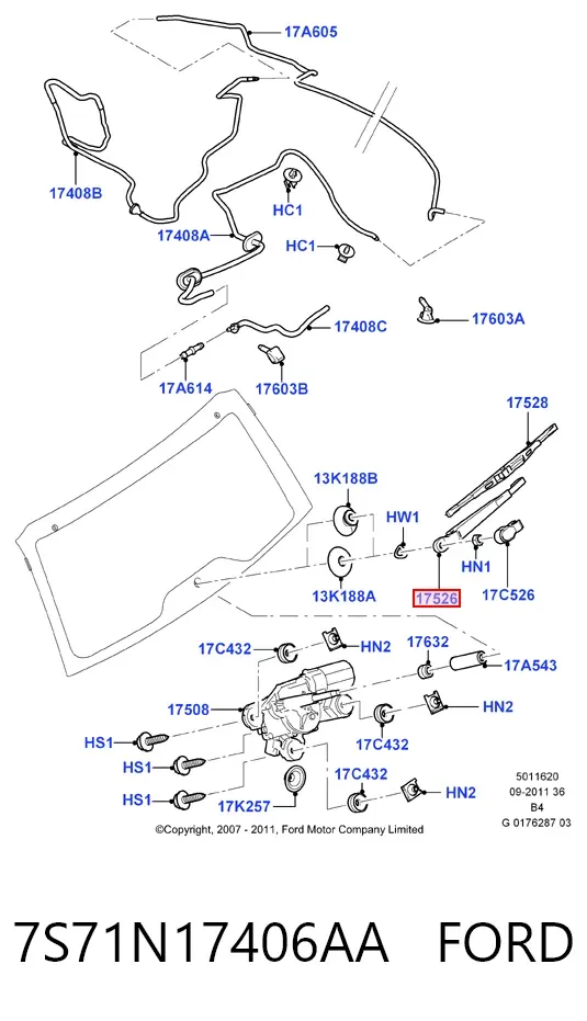 Ramię wycieraczki szyby tylnej 7S71N17406AA Ford