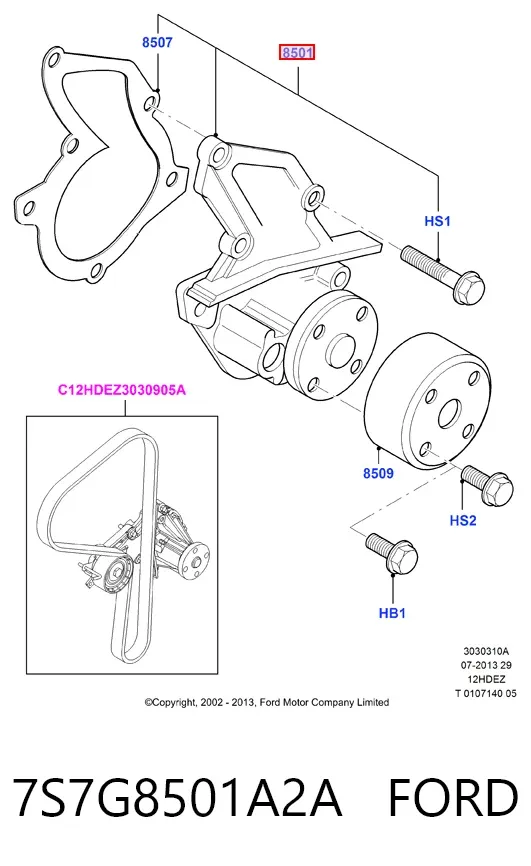 Pompa chłodząca wodna 7S7G8501A2A Ford