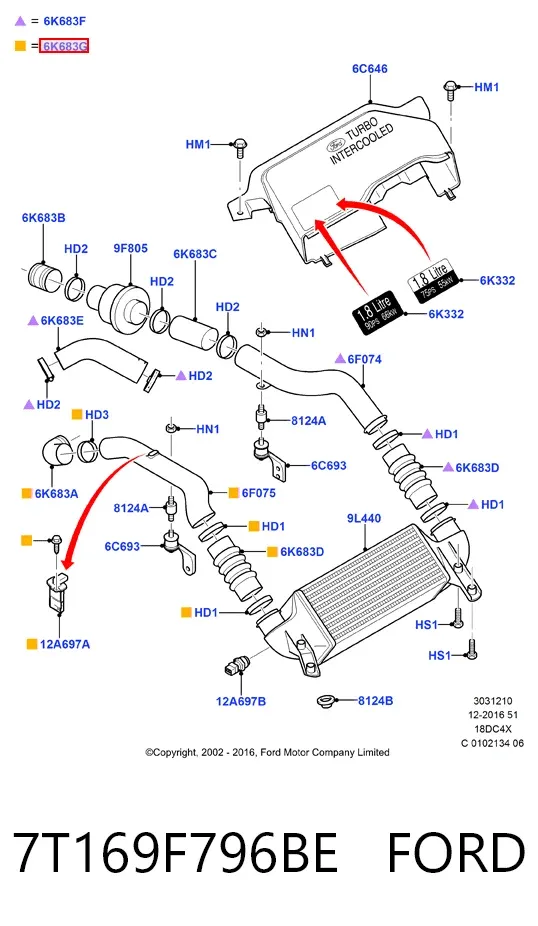 Przewód (króciec) intercoolera 7T169F796BE Ford