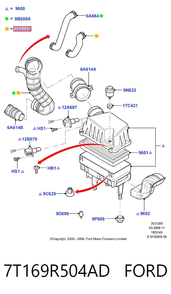 Króciec powietrza, przepływomierz 7T169R504AD Ford