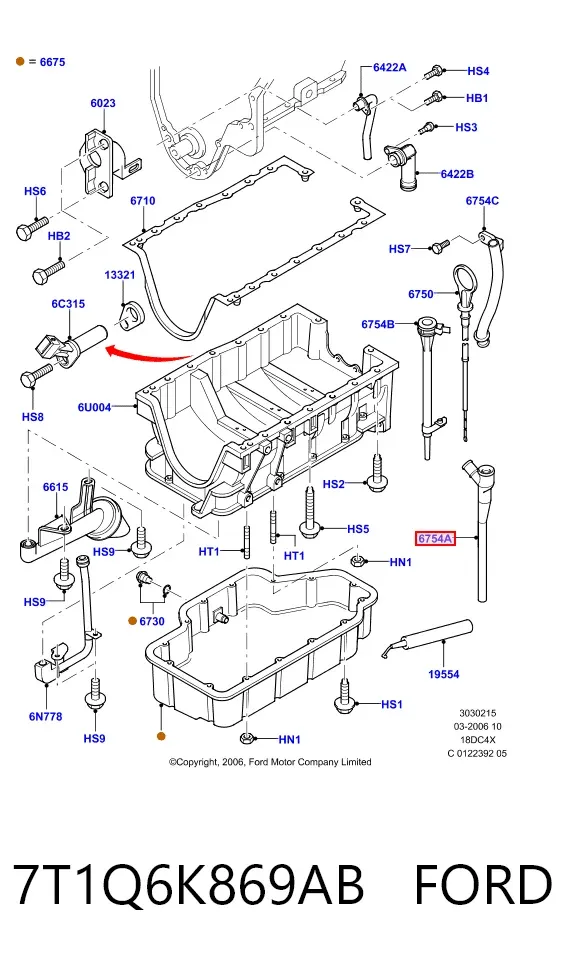 Króciec wentylacji kadłuba (separatora oleju) 7T1Q6K869AB Ford