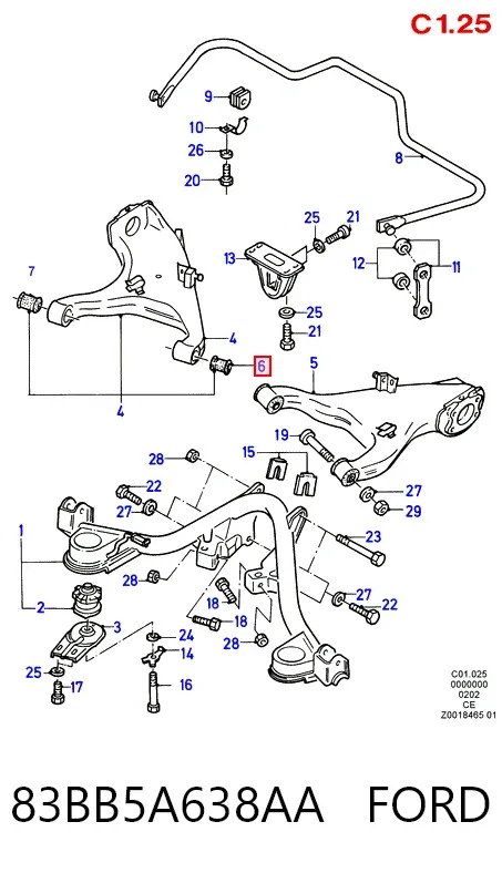 Silentblock przedniego wahacza dolnego 83BB5A638AA Ford