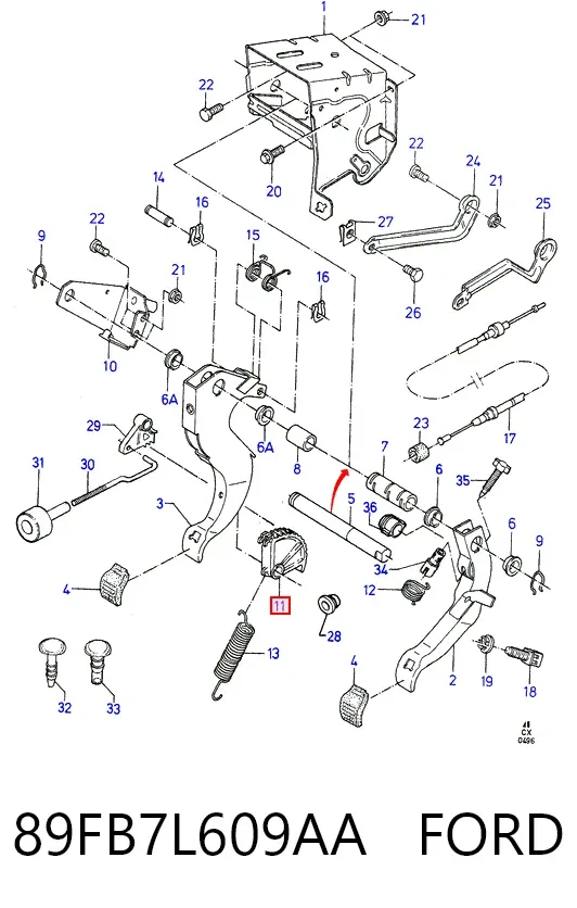 Zestaw naprawczy pedału sprzęgła (wg kodów 77 01 464 301, 60910741) 89FB7L609AA Ford
