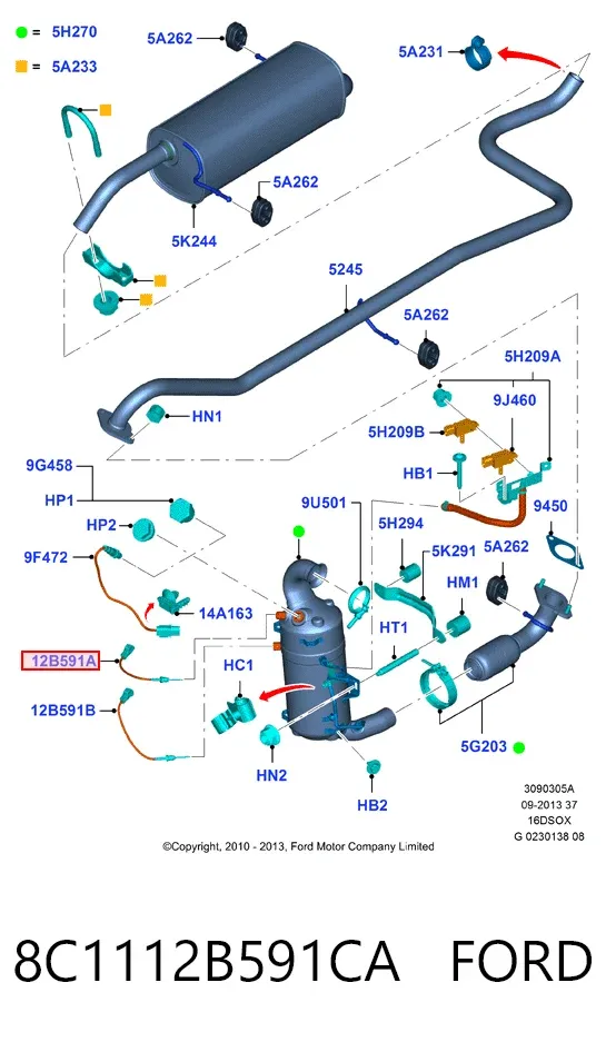 Czujnik temperatury spalin, przed katalizatorem 8C1112B591CA Ford