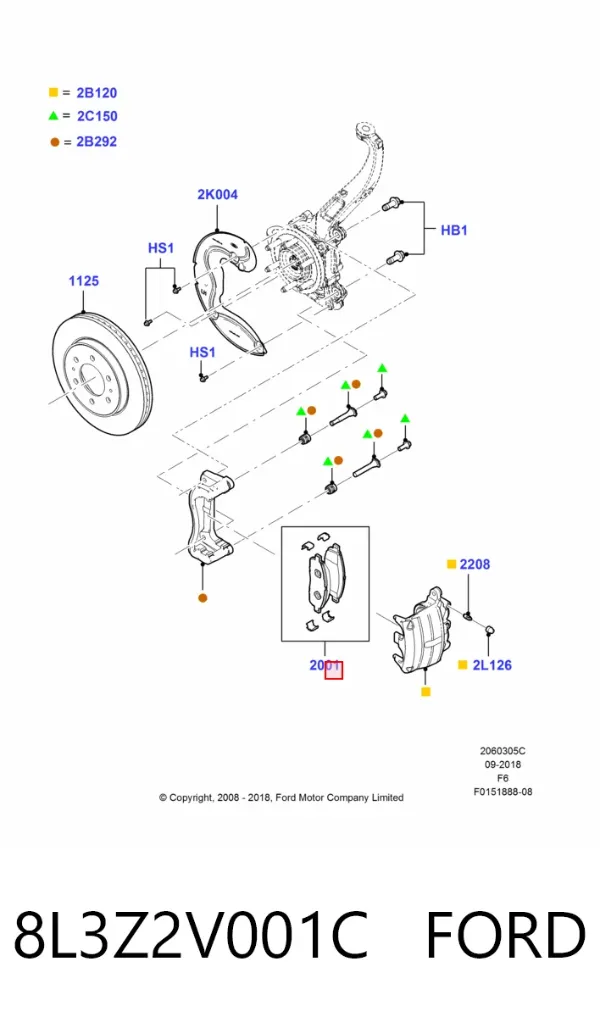 Klocki hamulcowe przednie tarczowe 8L3Z2V001C Ford