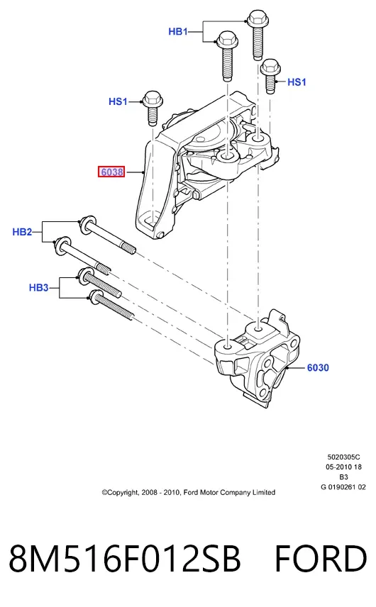 Poduszka (podpora) silnika prawa 8M516F012SB Ford