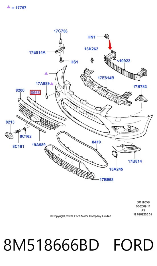 Listwa ochronna maski 8M518666BD Ford