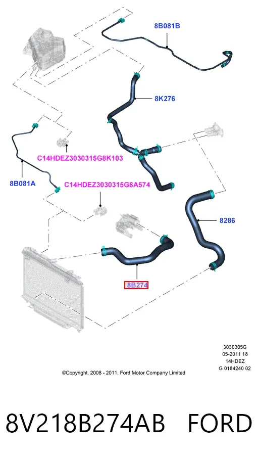 Przewód (króciec) chłodnicy górny 8V218B274AB Ford