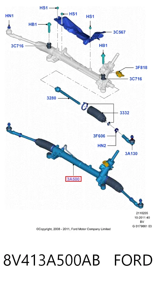 Listwa kierownicza (maglownica) 8V413A500AB Ford