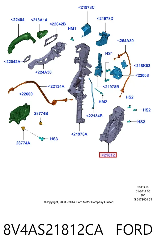 Zamek drzwi przednich prawych 8V4AS21812CA Ford