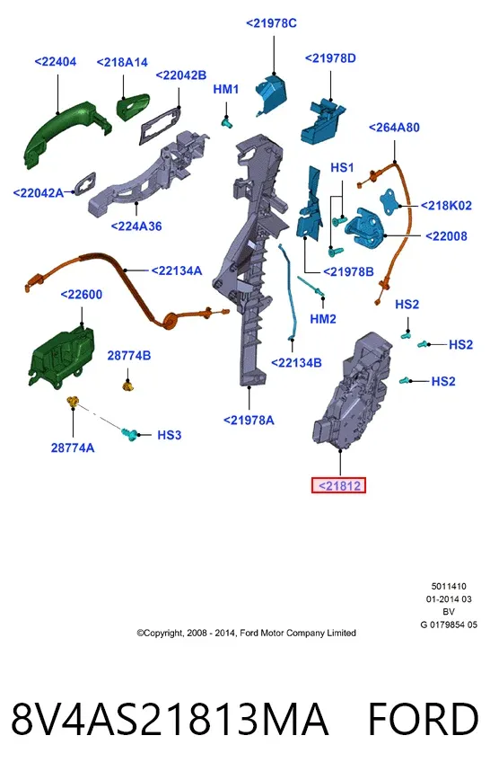 Zamek drzwi przednich lewych 8V4AS21813MA Ford