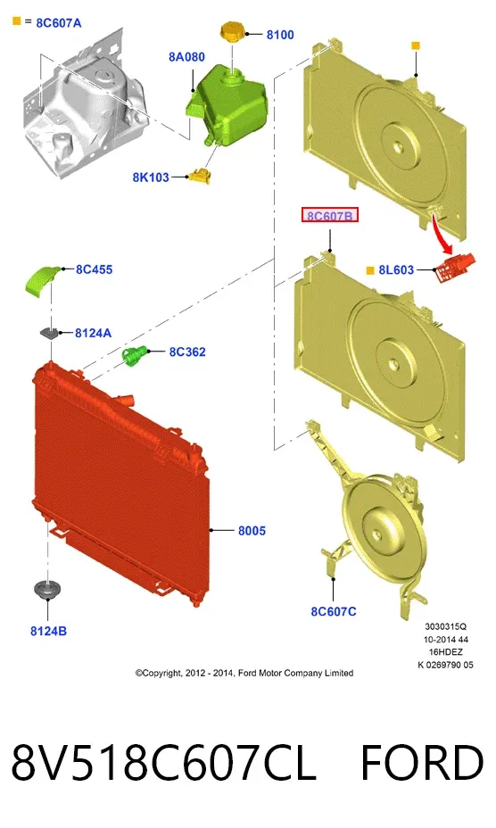 Dyfuzor chłodnicy, w komplecie z silnikiem i wirnikiem 8V518C607CL Ford