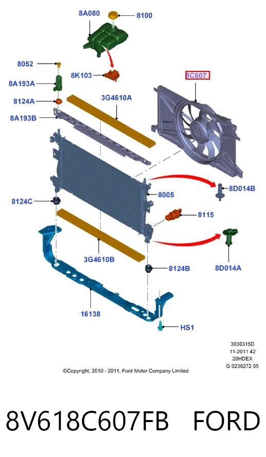 Wentylator elektryczny układu chłodzenia kompletny (silnik+wirnik) 8V618C607FB Ford
