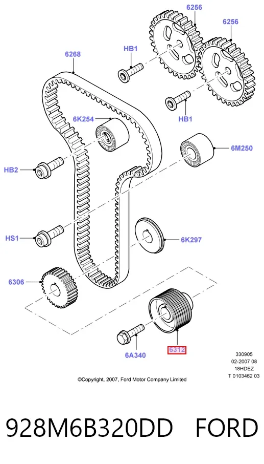 Koło pasowe wału korbowego 928M6B320DD Ford
