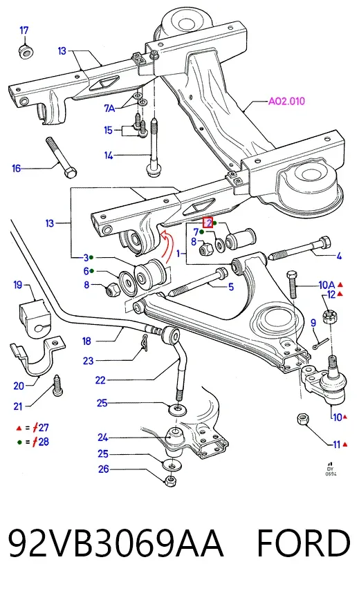 Silentblock przedniego wahacza dolnego 92VB3069AA Ford
